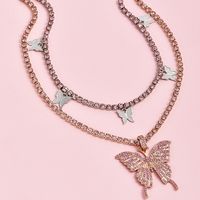 Fashion Pink Diamond Butterfly Pendant Women's Necklace main image 3