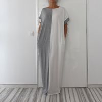 تنورة قلم رصاص غير رسمي موضة رقبة مستديرة خليط نصف كم اللون الصامد فستان طويل ماكسي sku image 2