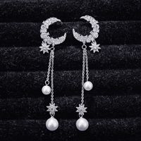 Style Coréen À La Mode Capricieux Tous-match Visage De Réparation Mince Boucles D'oreilles Étoiles Lune Longue Perle Gland Oreille Stud 20867302 sku image 1