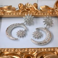 Neue Europäische Und Amerikanische Barock Mode Stern Mond Diamant Metall Lange Ohrringe Laufsteg Ohrringe Ohrringe sku image 2