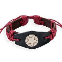 Hand Gewebtes Hanfseil Legierung Fünfzackiges Stern Rindsleder Armband Verstellbares Retro-armband Europäisches Und Amerikanisches Leder Armband sku image 1