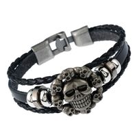 Fabrik Direkt Verkauf Europäischer Und Amerikanischer Außenhandel Export Schmuck Herren Schnalle Gewebtes Rindsleder Armband Schädel Leder Armband sku image 1