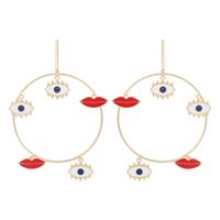 Mode Exagérée Nouveaux Yeux Lèvres Rouges Boucles D&#39;oreilles Géométriques Grand Cercle Pour Les Femmes main image 6