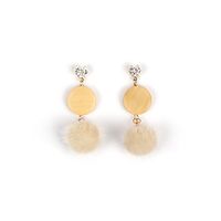 Korea Sweet Three-dimensional Rhinestone Mink Hair Ball Long Geometric Round Wood Stitching Earrings main image 5