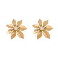 Hot Selling Fashion Gold Flower Earrings Pure White Pearl Metal Earrings Wholesale main image 6