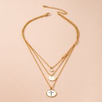 European Hip Hop Simple Style Personalized Three-layer Necklace Female Online Influencer Ins Hip Hop Street Snap Wafer Necklace Clavicle Chain Fashion main image 5