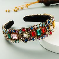 Hot Selling Fashion Fabric Retro Baroque Color Rhinestone Drop-shaped Full Diamond Headband main image 3