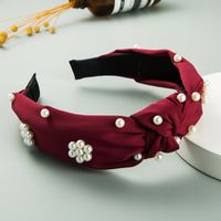 New Korean  Pure Color Satin Fabric Wide-sided Nail Pearl Headband main image 4