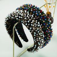 New Luxury Handmade Stitching Crystal Diamond Broad-side Sponge Headband main image 1