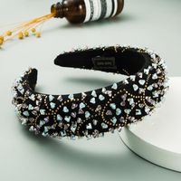 New Luxury Handmade Stitching Crystal Diamond Broad-side Sponge Headband main image 3