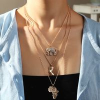 New Fashion Multi-layer Simple Alloy Elephant Map Portrait Necklace main image 2