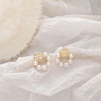 S925 Silver Needle Hollow Rose Flower Pearl Retro Korean Simple New Earrings For Women main image 3