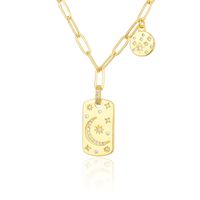 New Diamond-studded Star And Moon Tag Simple Gold Fashion Copper Pendant main image 1