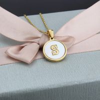 Titanium Steel 18K Gold Plated Simple Style Plating Inlaid Shell Letter Necklace main image 4