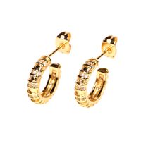 Popular Copper Plated 18k Micro-inlaid Color Zircon C-shaped Earrings main image 3