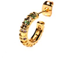 Popular Copper Plated 18k Micro-inlaid Color Zircon C-shaped Earrings main image 4