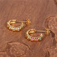 Popular Copper Plated 18k Micro-inlaid Color Zircon C-shaped Earrings main image 5