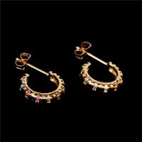 Popular Copper Plated 18k Micro-inlaid Color Zircon C-shaped Earrings main image 6