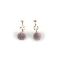 New Fashion Pearl Hair Ball Plush Pompom Wild Mink Earrings sku image 3