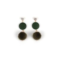 Korea Sweet Three-dimensional Rhinestone Mink Hair Ball Long Geometric Round Wood Stitching Earrings sku image 2