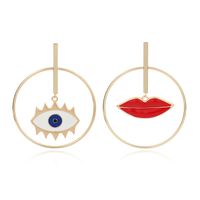 Fashion New Asymmetrical Eyes Lips Big Circle Alloy Earrings For Women sku image 1