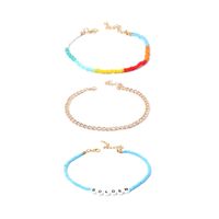New Fashion Stacking Multi-layer Hand-woven Rice Beads Letter Anklet Set sku image 1