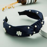 New Korean  Pure Color Satin Fabric Wide-sided Nail Pearl Headband sku image 3