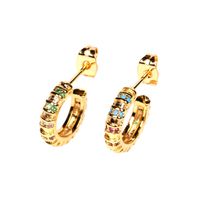 Popular Copper Plated 18k Micro-inlaid Color Zircon C-shaped Earrings sku image 1