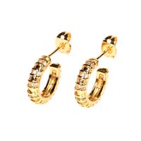 Popular Copper Plated 18k Micro-inlaid Color Zircon C-shaped Earrings sku image 2