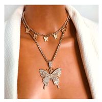Fashion New Glass Rhinestone Multilayer Simple Butterfly Necklace For Women main image 2