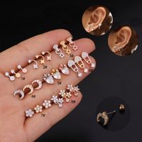 Ear Cartilage Rings & Studs Flower 316 Stainless Steel  Copper Inlaid Zircon main image 1
