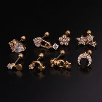 Ear Cartilage Rings & Studs Flower 316 Stainless Steel  Copper Inlaid Zircon main image 4