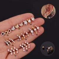 Ear Cartilage Rings & Studs Lady Flower 316 Stainless Steel  Copper Inlaid Zircon main image 2