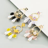 New Long Fringed Pearl Crystal Drop Oil Flower Alloy Inlaid Rhinestone Earrings For Women main image 2