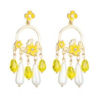 New Long Fringed Pearl Crystal Drop Oil Flower Alloy Inlaid Rhinestone Earrings For Women main image 6