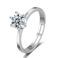 Einfache Mode Diamant Paar Klassische Krone Sechs Krallen Eingelegten Offenen Ring main image 1