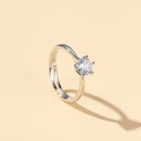 Bague Ouverte Incrustée De Six Griffes, Couronne Classique, Couple De Diamants De Mode Simple main image 4