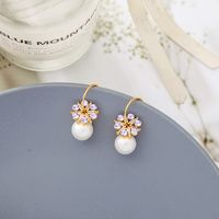 Flower Simple Pearl Korean Niche C-shaped Circle Alloy Earrings main image 1