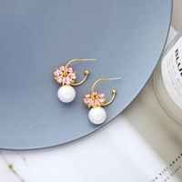 Flower Simple Pearl Korean Niche C-shaped Circle Alloy Earrings main image 4