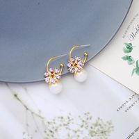 Flower Simple Pearl Korean Niche C-shaped Circle Alloy Earrings main image 5