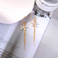 Fashion Long Flower Thin C-shaped Niche Tassel Alloy Earrings For Women main image 4