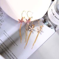 Fashion Long Flower Thin C-shaped Niche Tassel Alloy Earrings For Women main image 5