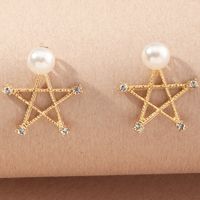 Wholesale Sweet Fashion Pearl Simple Five-pointed Star Diamond Earrings main image 5