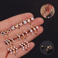 Ear Cartilage Rings & Studs Lady Flower 316 Stainless Steel  Copper Inlaid Zircon sku image 2