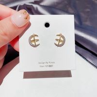 Hot Selling 925 Silver Needle Zircon Micro-inlaid Cross Stars  Moon Earrings sku image 2