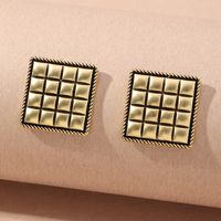 Fashion Simple New Metal Retro Distressed Matte Gold Button Earrings sku image 1