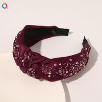 Hot-saling Color Diamond Fabric Knotted Retro Simple Plain Pressed Hair Non-slip Headband sku image 5