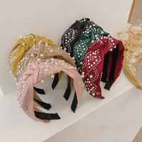 Hot Selling Fashion Pure Color Hair Bundle Knotted Fabric Beaded Headband main image 1