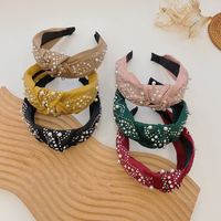 Hot Selling Fashion Pure Color Hair Bundle Knotted Fabric Beaded Headband main image 3