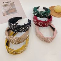 Hot Selling Fashion Pure Color Hair Bundle Knotted Fabric Beaded Headband main image 4